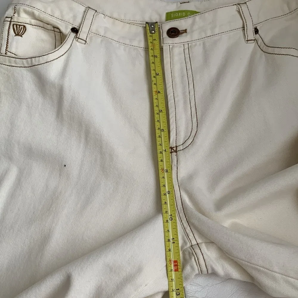 Sigrid Olsen Cotton Cream Two-Piece Suit Jacket Pants Embroidered Size L/14 - Picture 11 of 16
